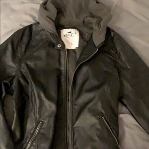 leather jacket from hollister with hood. great con